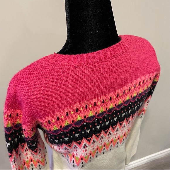 Joe Fresh Fair Isle Knit Sweater Vibrant Pink Size L (10) Juniors - Picture 7 of 8